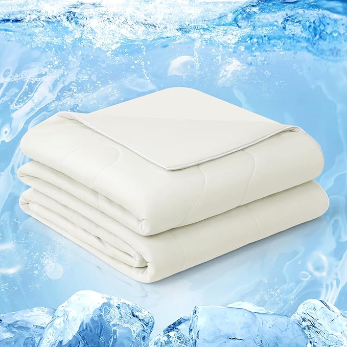 EASELAND Cooling Comforter Queen, Cold Touch Fabric Absorbs Body Heat, Double-Sided Cool Design Soft Fluffy Cooling Blanket for Night Sweats Hot Sleeper(Beige, Queen(90"x90"))