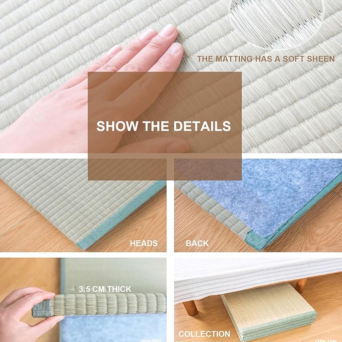 Japanese Traditional Tatami Mattress, Igusa (Rush Grass) Tatami Mat, Foldable Floor Mattress,Japanese Futon Bed,Meditation Mats for Floor,Summer Sleeping Mat