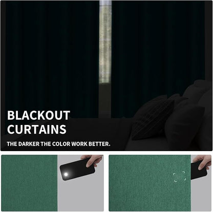 Easy-Going Linen Look Blackout Curtain Grommet Window Curtain Drapes for Bedroom, Living Room Thermal Insulated Room Darkening (2 Panels, 52x108 inch, Green)