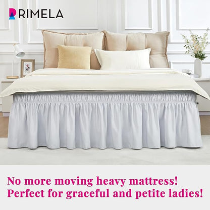 RIMELA Ice Grey Bed Skirt Queen Size 18 Inch Drop, Elastic Bed Skirting for Bed Base and Frame, Bedding Dust Ruffle Easy to Install, Lightweight Wrap Around Adjustable Bedskirt