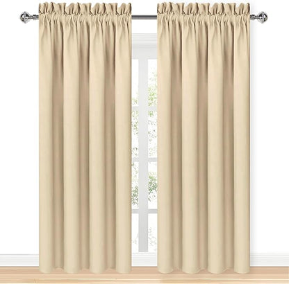 DWCN Blackout Curtains for Living Room Thermal Insulated, Energy Saving & Noise Reducing Bedroom Curtains, Beige, W 70x L 84 Inch, Set of 2 Rod Pocket Curtain Panels