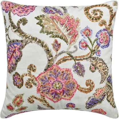 The HomeCentric King/Queen/Twin White & Pink Designer Twin 53"x18" Bed Runner with 2 Pillow Cover, Floral, Printed, Sequins, Beaded, Embroidery & Handmade Bed Scarf on Cotton Fabric - Aster