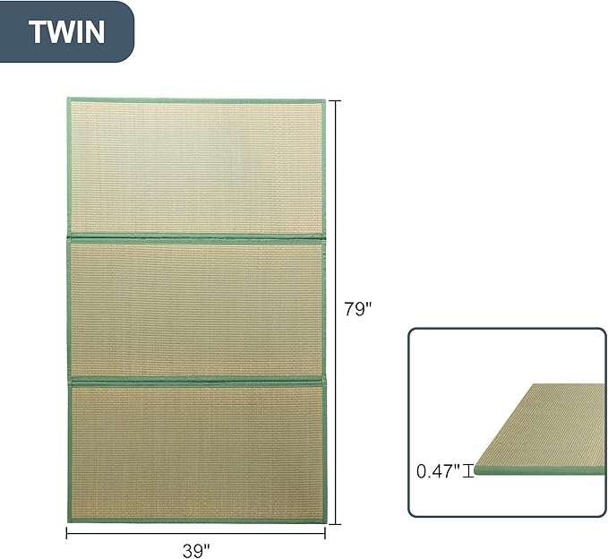 MAXYOYO Japanese Tatami Mat 100% Rush Grass Portable Folding Mat Futon Mattress Firm Traditional Floor Bed 79"x39"x0.47"