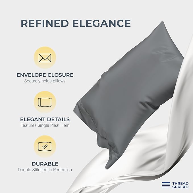 THREAD SPREAD 100% Egyptian Cotton King Size Sheets Set - Luxury 1500 Thread Count Egyptian Cotton Sheets King Size, 17" Deep Pocket, Soft, Cooling Sateen Weave Hotel Quality Bedding Set - Dark Grey