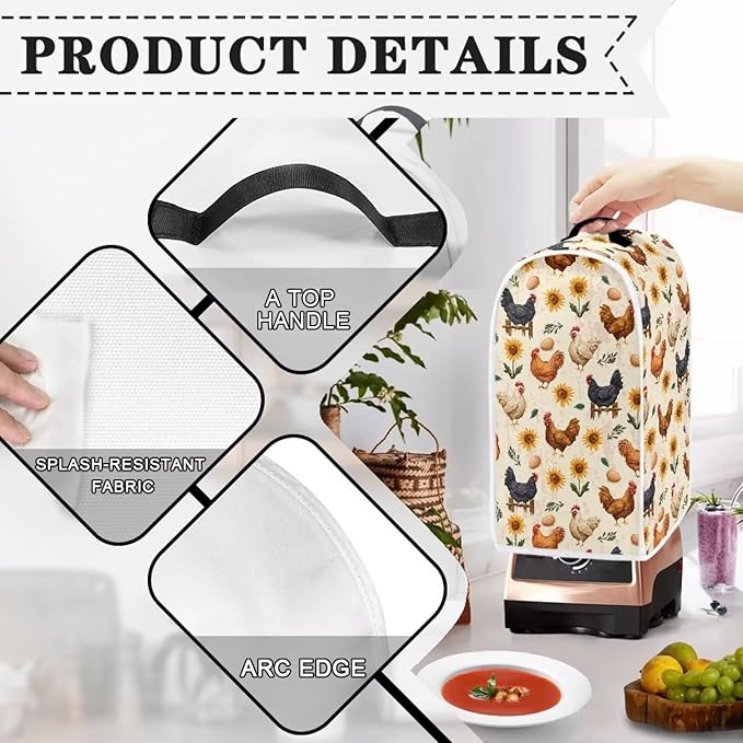 Talayituse Rooster Chicken Egg Sunflower Print Blender Dust Cover with Handle, Stand Mixer or Coffee Maker Appliance Covers Anti Fingerprint Dust Proof Stain Resistant Blender Cover for Home Kitchen