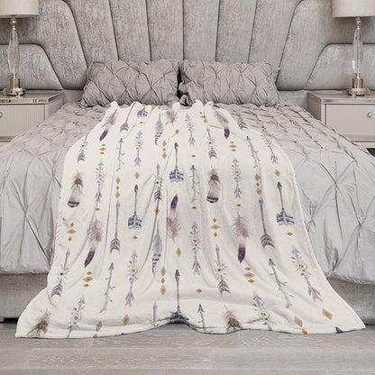 Boho Tribe Blanket, Bohemian Aztec Ethnic Tribe Native Tribal Arrows Feathers Print Pattern Throw Blanket for for Chair Bed Sofa Couch 50"x60"