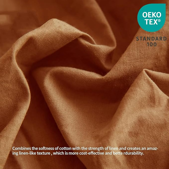 BISELINA French Linen Bed Skirt with Pleated Frills 14-Inch Tailored Drop Natural Flax Cotton Blend Dust Ruffle Soft Cozy Farmhouse Bedding (14" Full, Ruffle Rust)