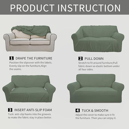 Easy-Going Stretch Oversized Loveseat Slipcover 1-Piece Sofa Cover Furniture Protector Couch Soft with Elastic Bottom for Kids Polyester Spandex Jacquard Fabric Small Checks Greyish Green