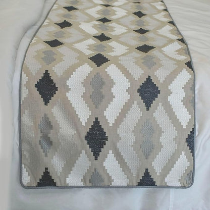 The HomeCentric King/Queen/Twin Beige Decorative Bed Runner King 90"x18" Bed Runner with One Pillow Cover, Embroidery,Aztec Bed Scarf on Linen Fabric - Thread Tale