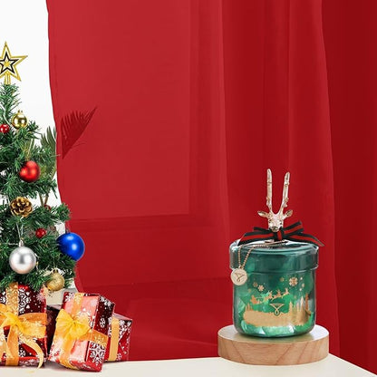 Sheer Curtains 54 Inches Long 2 Panels, Rod Pocket Short Curtain for Kitchen, Bedroom, Cafe Window(Christmas Red 38" W x 54" L)