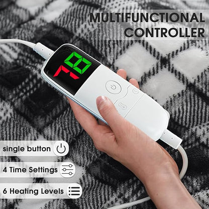 OCTROT Black Electric Heated Blanket King Size, 90X100 Black Blanket with Dual Control&10 Heats Levels&Timer for Bed,Large Plaid Sherpa Heating Blankets Warmer Gifts for Grandma Women Adults,Washable