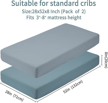 Baby Crib Sheets for Boys Girls, 2 Pack Fitted Crib Sheet for Standard Crib and Toddler Mattress, Soft Microfiber Baby Sheet 52x28x8in. (Dark Green & Dark Grey)