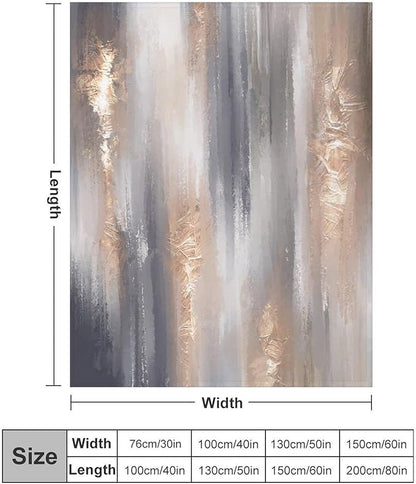 Abstract Gradient Blanket, Modern Fashion Baroque Gold Grey Painting Strokes Pattern Soft Warm Cozy Plush Flannel Covers for Livingroom Bedroom Couch Chair Camping Travel Home Decor Tapestry 60x80in