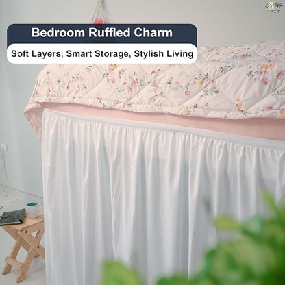 Cottington Lane Extra Long Ruffled College Dorm Bed Skirt 32 Inch Drop, Premium Hotel Collection Brushed Mircofiber Twin XL Dust Ruffle Raised Dorm Room Essentials and Decor, White Solid