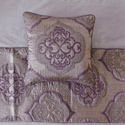 The HomeCentric King/Queen/Twin Purple Decorative CA King 86"x18" Bed Runner with Pillow Cover, Damask & Quilted Bed Scarf on Jacquard Fabric - Embre Purple