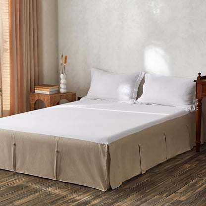 BISELINA French Linen Bed Skirt Split Corner with Button 14-Inch Tailored Drop Natural Flax Cotton Blend Basic Dust Ruffle Soft Cozy (14" Queen,Button Linen)