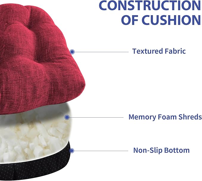 Chair Cushions for Dining Chairs Set of 2, Red Kitchen Chair Cushions, Chair Pads with Ties and Non Slip Backing, Christmas Room Decor, Tufted Memory Foam Seat Cushion 2 Pack, 15.5"x15.5"x4"