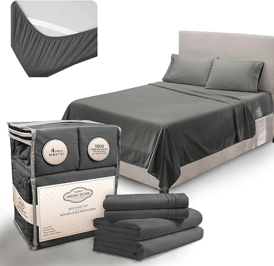 California King Sheet Sets - Luxury Hotel Bed Sheets - Soft Cooling Sheets with Elastic Corner Straps - Deep Pockets Microfiber - Bedding Sheet & Pillowcases - 4 PC (Cal King Size, Gray)