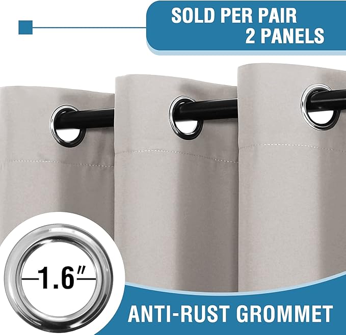 H.VERSAILTEX 100% Blackout Curtains for Bedroom Thermal Insulated Blackout Curtains 54 inch Length Heat and Full Light Blocking Curtains for Living Room with Black Liner 2 Panels, Pumice Stone
