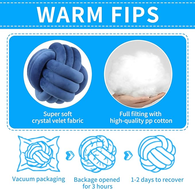 Knot Ball Pillows, Round Throw Pillow Cushion Home Decoration Soft Plush Pillow, Throw Knotted Ball Pillow Handmade Children Room Decoration Round Plush Toy Pillow (Blue,8.5"/22cm)