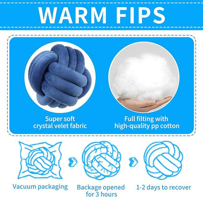 Knot Ball Pillows, Round Throw Pillow Cushion Home Decoration Soft Plush Pillow, Throw Knotted Ball Pillow Handmade Children Room Decoration Round Plush Toy Pillow (Blue,8.5"/22cm)