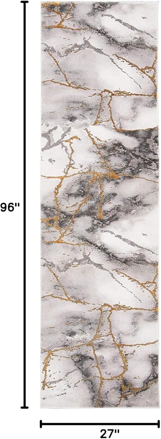SAFAVIEH Craft Collection Runner Rug - 2'3" x 8', Grey & Gold, Modern Abstract Design, Non-Shedding & Easy Care, Ideal for High Traffic Areas in Living Room, Bedroom (CFT877F)
