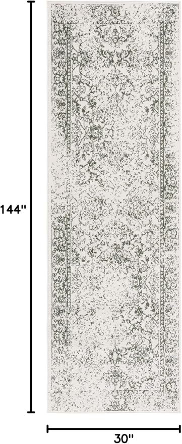 SAFAVIEH Adirondack Collection Runner Rug - 2'6" x 12', Ivory & Dark Green, Distressed Design, Non-Shedding & Easy to Clean, Ideal for Hallway, Foyer, Entryway, Bedroom (ADR109X)