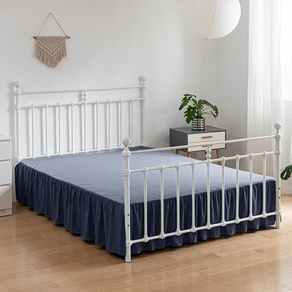Bed Skirt Queen Size Ruffled Bed Skirt with Split Corners, 16 Inch Drop Dust Ruffle Bed Skirt with Platform, Blue, Queen - 16" Drop