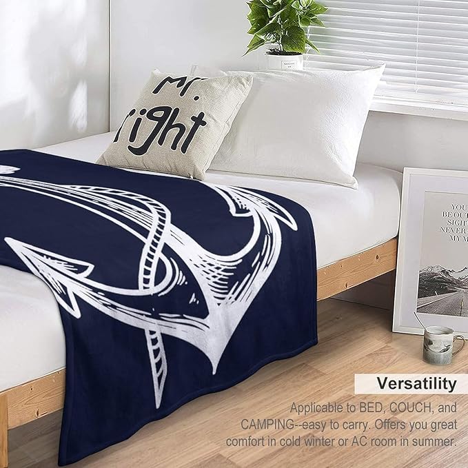 Anchor Blanket Retro Abstract Nautical Navy Blue White Soft Cozy Lightweight Throw Blanket for Kids Girls Boys Women Men Bedroom Living Room Dorm Chair Sofa Travel 50x60in