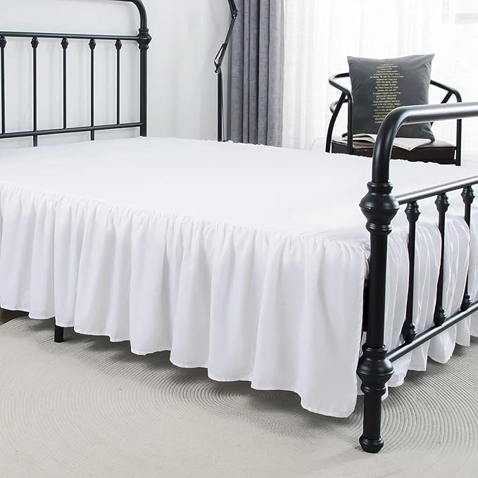 Bed Skirt Twin Size Ruffled Bed Skirt with Split Corners, 15 Inch Drop Dust Ruffle Bed Skirts with Platform, White