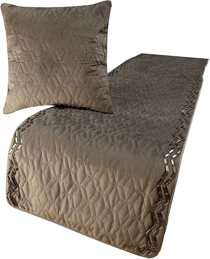 The HomeCentric King Queen Twin Gray Handmade Twin 53"x18" Bed Runner with Pillow Cover, Quilted & Crystals Bed Scarf on Velvet Fabric - Grey Diamond Symphony