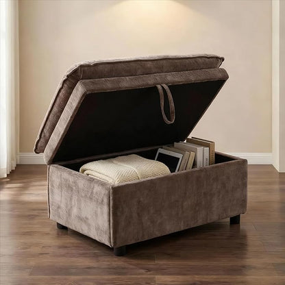 Furnimart Super Plush Cloud Chair with Storage Ottoman, Oversized Chaise Lounge Chair, Thick Chenille Cushions, Pillow Armrest & Storage, for Living Room, Bedroom, Modern Comfort(Brown)