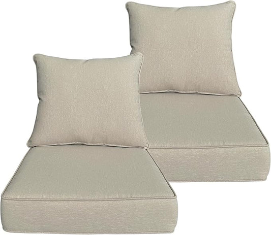 Goodgoods 22x24 inch Outdoor/Indoor Deep Seat Patio Cushions Set of 2 Resilient Foam Filling Water Repellent Stain-Resistant UV Resistant Weather Resistant Deep Seat Bottom Putty