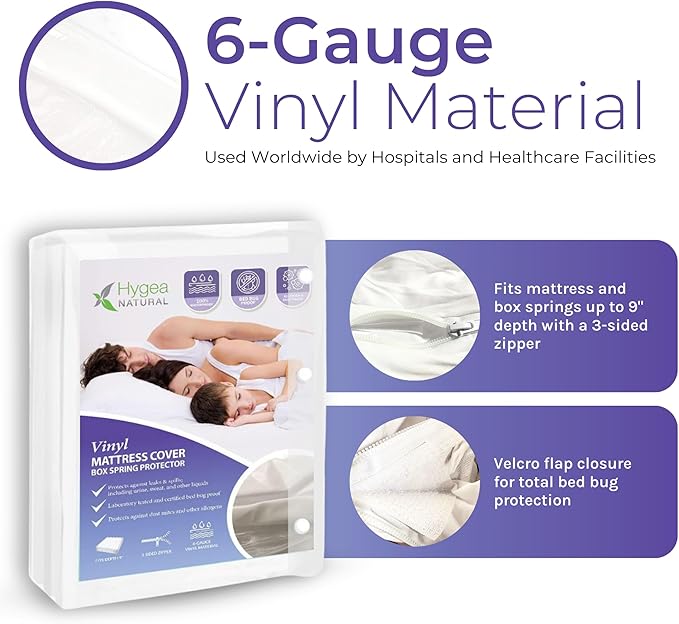 6 Gauge Vinyl Bed Bug Mattress/Box Spring Cover- Waterproof Encasement- Perfect for Bed wetting (Full)