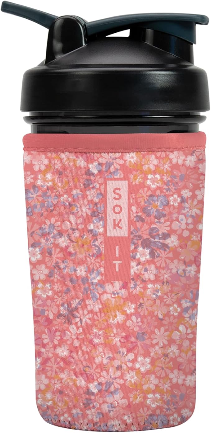Sok It BotlSok Protein Blender Shaker Bottle Sleeve Insulated Neoprene Cover (Blushing Blooms, Fits 24oz Blender)