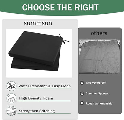 Outdoor Chair Cushions Set of 4: Waterproof & Fade Resistant Deep Seat Cushion for Patio Furniture - 24 x 24 x 3 Inch Chair Pads with Ties and Hidden Zipper - Patio Chair Cushion Replacement, Black