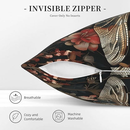 William Morris Abstract Vintage Floral Dragonfly Design 18x18 inches Throw Pillow Covers Square Pillowcases Decor for Bed Couch Sofa Living Room Cushion Covers