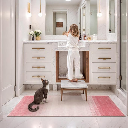 Wonnitar Washable Pink Rug Runners 2x6, Modern Ombre Bathroom Runner Rug, Contemporary Non-Slip Hallway Runner, Gradient Bedroom Girls Carpet Runner for Laundry Room Bath (Pink, 2'x6')
