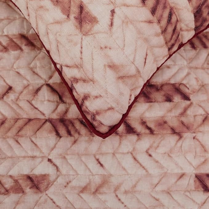 The HomeCentric King/Queen/Twin Maroon & Ivory Decorative King 90"x18" Bed Runner with 2 Pillow Cover, Tie & Dye, Beaded & Quilted Bed Scarf on Cotton Fabric - Tie Dye Love