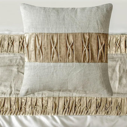 The HomeCentric King/Queen/Twin Brown Luxury Twin 53"x18" Bed Runner with One Pillow Cover, Patchwork, Pintucks Bed Scarf on Velvet Fabric - Cascade Pleats