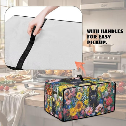 Microwave Oven Dust Cover Heavy Duty Microwave Oven Cover Waterproof Dust-Proof Kitchen Machine Covers Case Protections for Toaster Oven, Oil Painting Cat Sunflower Daisy Print, S