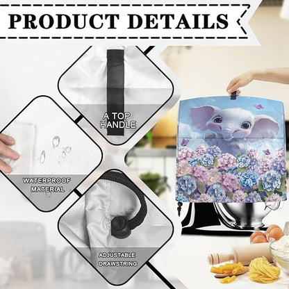 Cute Cartoon Elephant Mixer Cover Stand Dust Proof Covers with Handle and Front Pockets Kitchen Aid Mixer Cover for 4.5-5 Qt Mixer,Kitchen Coffee Maker Toaster Machine Dust Cover