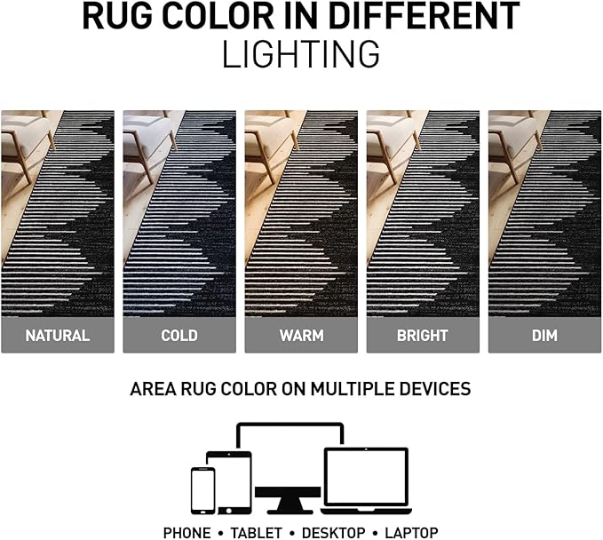 Rugshop Bohemian Stripe Stain Resistant Carpet High Traffic for Hallway Entryway Living Room Kitchen Bedroom Laundry Runner Rug 2' x 7' Black