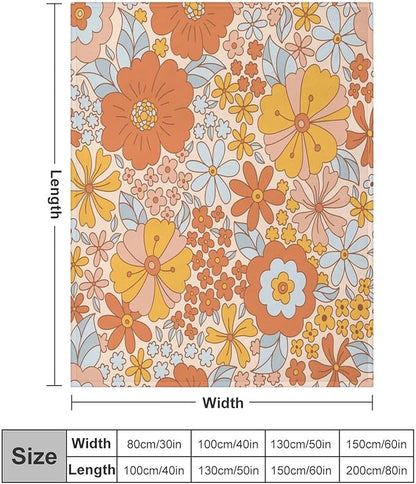 Retro 70s Floral Blanket, Hippie Summer Groovy Flower Power Flower Boho Print Throw Blanket for Couch Sofa Couch Chair 50"x60"