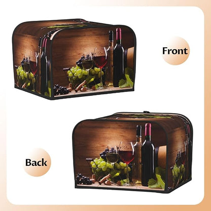 Red Wine Glasses Grape Wooden 4 Slice Toaster Cover, Waterproof Toaster Dust Bread Maker Protective Cover For Small Kitchen Appliance Dining Room Table Home Decor Gifts
