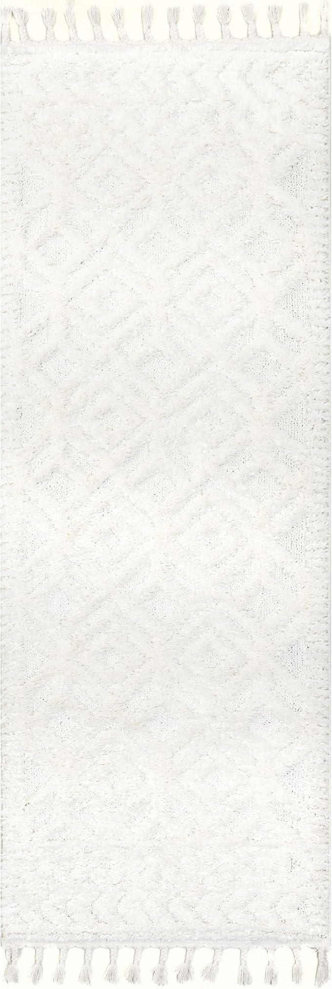 nuLOOM Akia Cream/Ivory, 2'8" x 8', Geometric Lattice, Tasseled, Soft and Textured, High Traffic, Stain Resistant, Durable Runner for Bedroom, Living Room, Dining Space, Den, Foyer, Entryway
