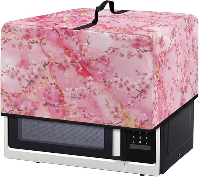 Microwave Oven Cover, Marble Flower Dustproof Machine Protector Decorative Kitchen Appliance Cover Waterproof Polyester Fabric for Most Countertop Microwaves Easy to Clean