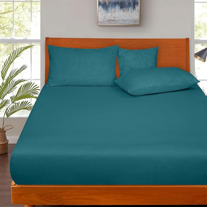ROYALE LINENS 300 Thread Count 100% Long Staple Combed Cotton Fitted Sheet King - Super Soft Deep Pocket Bottom Sheet - Fitted Sheets Only - Elastic Sheets (King, Teal)