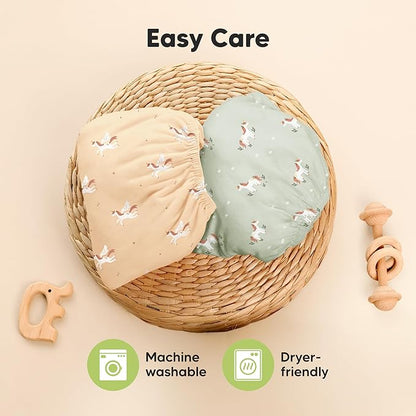 Pack and Play Sheets Fitted - 2-Pack Mini Crib Sheets for Pack N Play Mattress 38x26, Soft & Cozy, Neutral Toddler Playard Bedding, Snug Fitted Mini Baby Crib Mattress Cover Boy, Girl (Lune Mystic)
