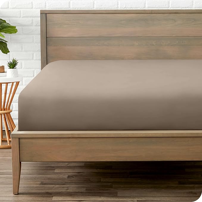 Bare Home Fitted Bottom Sheet Twin XL Size - Premium 1800 Microfiber - Ultra-Soft Hotel Luxury - Deep Pocket - Durable and Long Lasting (Twin XL, Taupe)